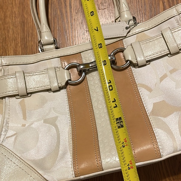 🤎🤎 Coach Signature Hampton Optic Bag Purse Stripe Cream White Satchel - Picture 15 of 16